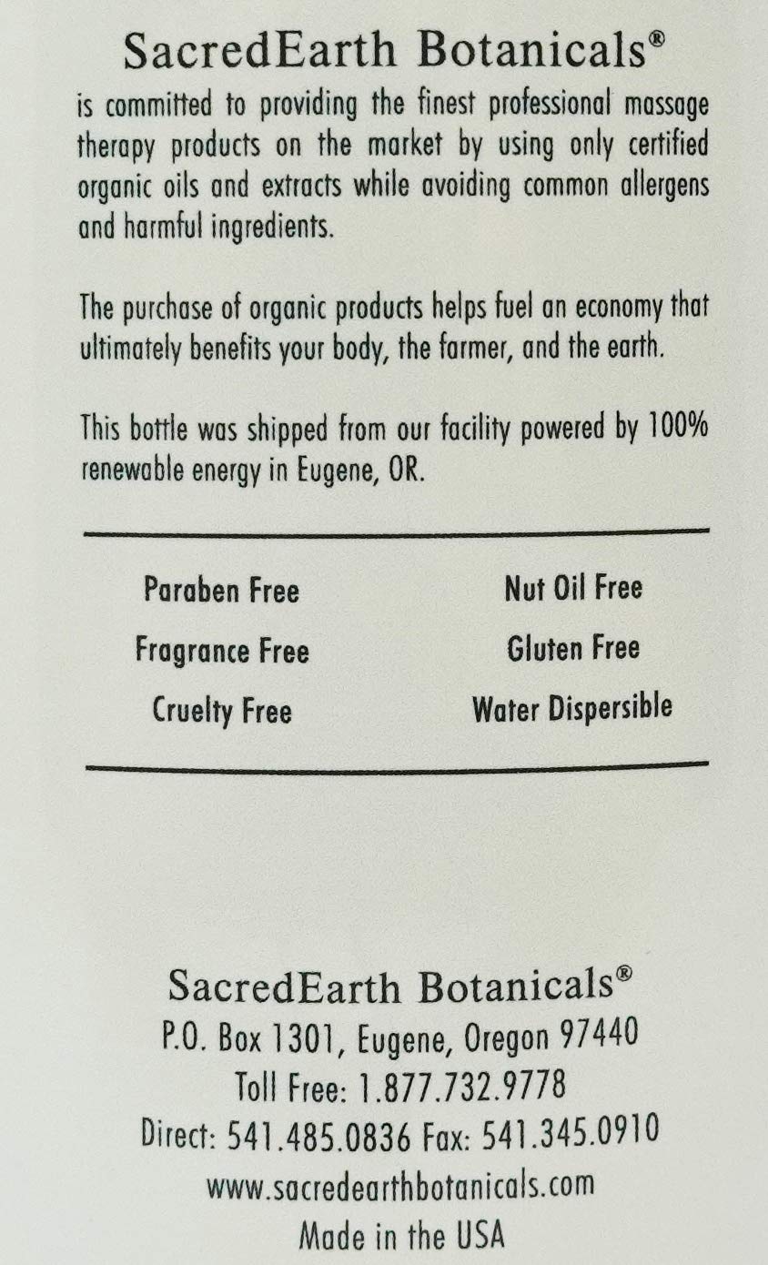 Label of Sacred Earth Botanicals Lotion 1 Gallon showing vegan and organic icons