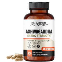 Bottle of Sacred Nutrient Organic Ashwagandha Extra Strength with Black Pepper