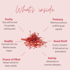 Close-up of saffron extract capsules derived from Crocus sativus, vegan-friendly and non-GMO