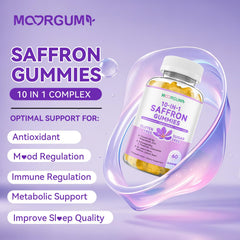 Close-up of saffron gummy showing texture and color