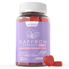 Saffron Gummies 100mg bottle and packaging