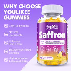 Vegan, non-GMO saffron gummies packaging