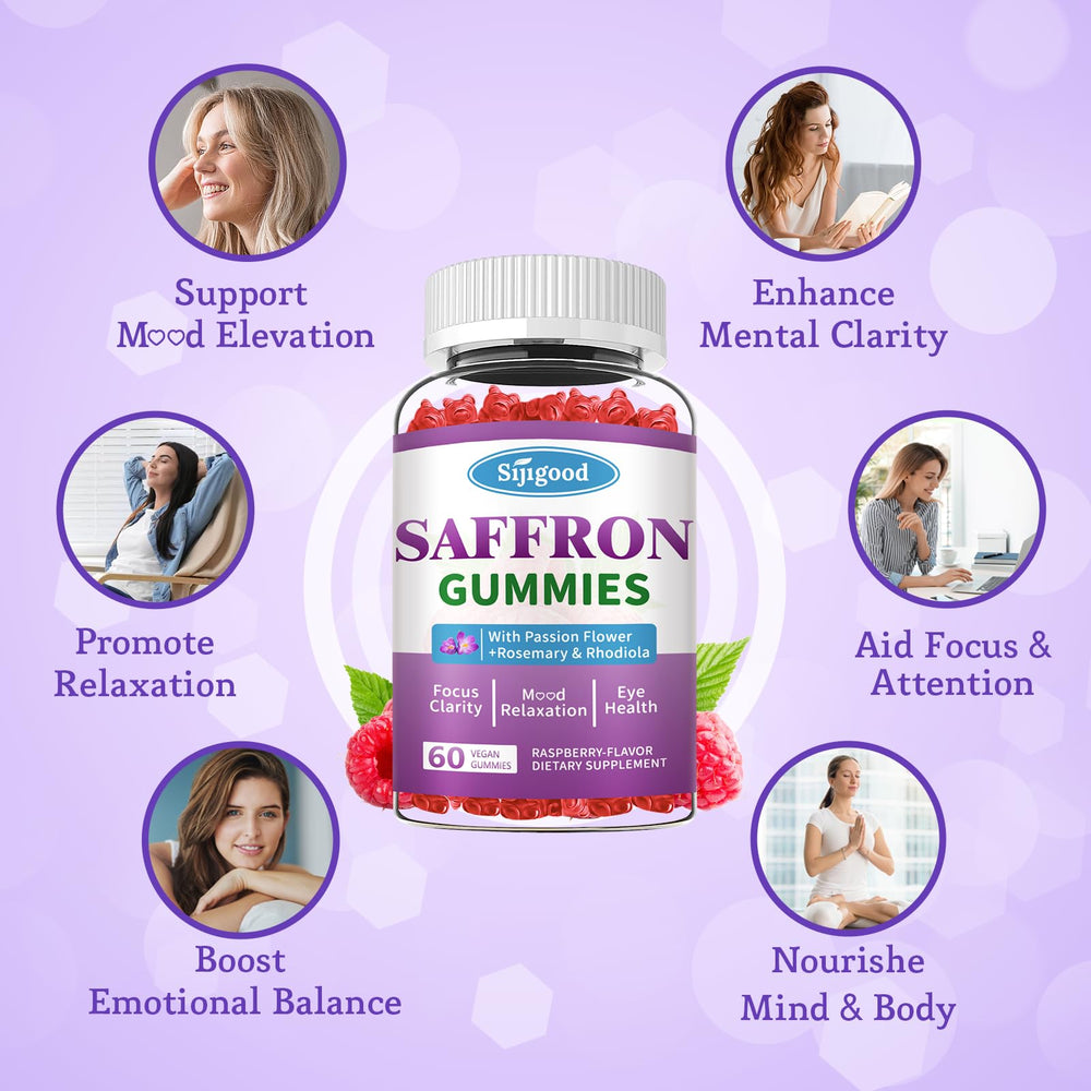 Ingredients panel showing saffron extract and vitamins