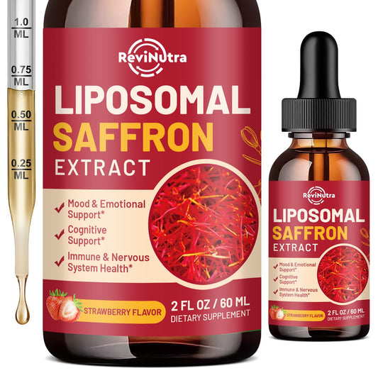 Bottle of Saffron Supplements Liposomal Drops Strawberry 2oz – front view
