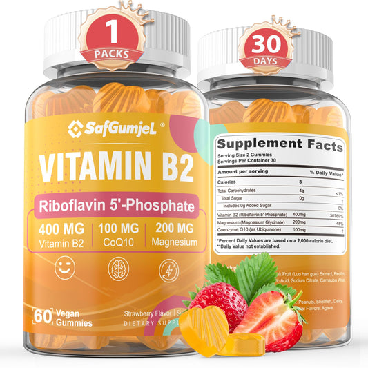Safgumjel Vitamin B2 Gummies Strawberry flavor 60 count hero image