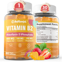 Safgumjel Vitamin B2 Gummies Strawberry flavor 60 count hero image