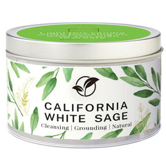 Pure white sage candle in 6 oz white tin