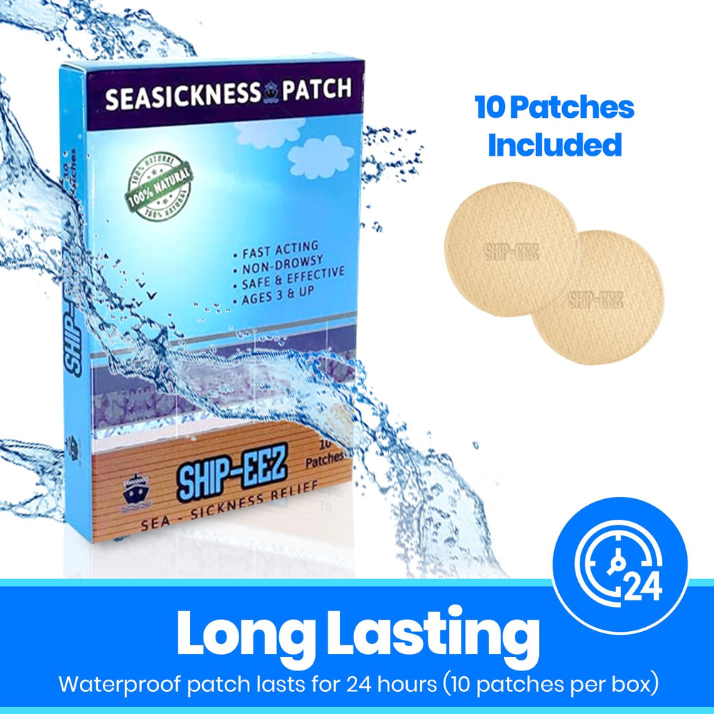 SAILPAK Ship-EEZ patch worn on wrist highlights discreet, non-drowsy travel relief.