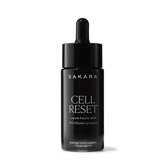Front view of Sakara Cell Reset liquid fulvic acid bottle