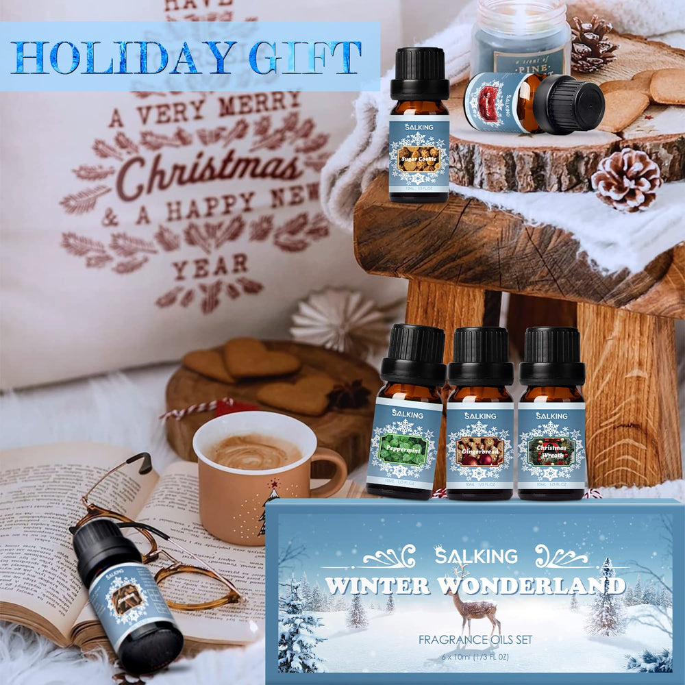 List of scents included in SALKING Winter Set: Cinnamon, Christmas Wreath, Sugar Cookie, Cranberry, Peppermint, Gingerbread