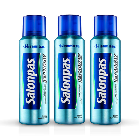 Salonpas Pain Relieving Jet Spray bottle, 4 oz, in a 3-pack.