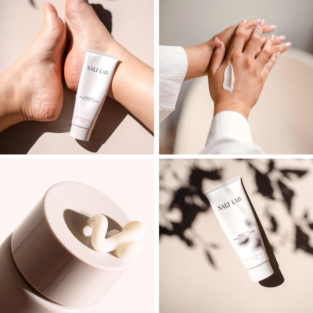 Hands applying Salt Lab Magnesium Lotion to skin