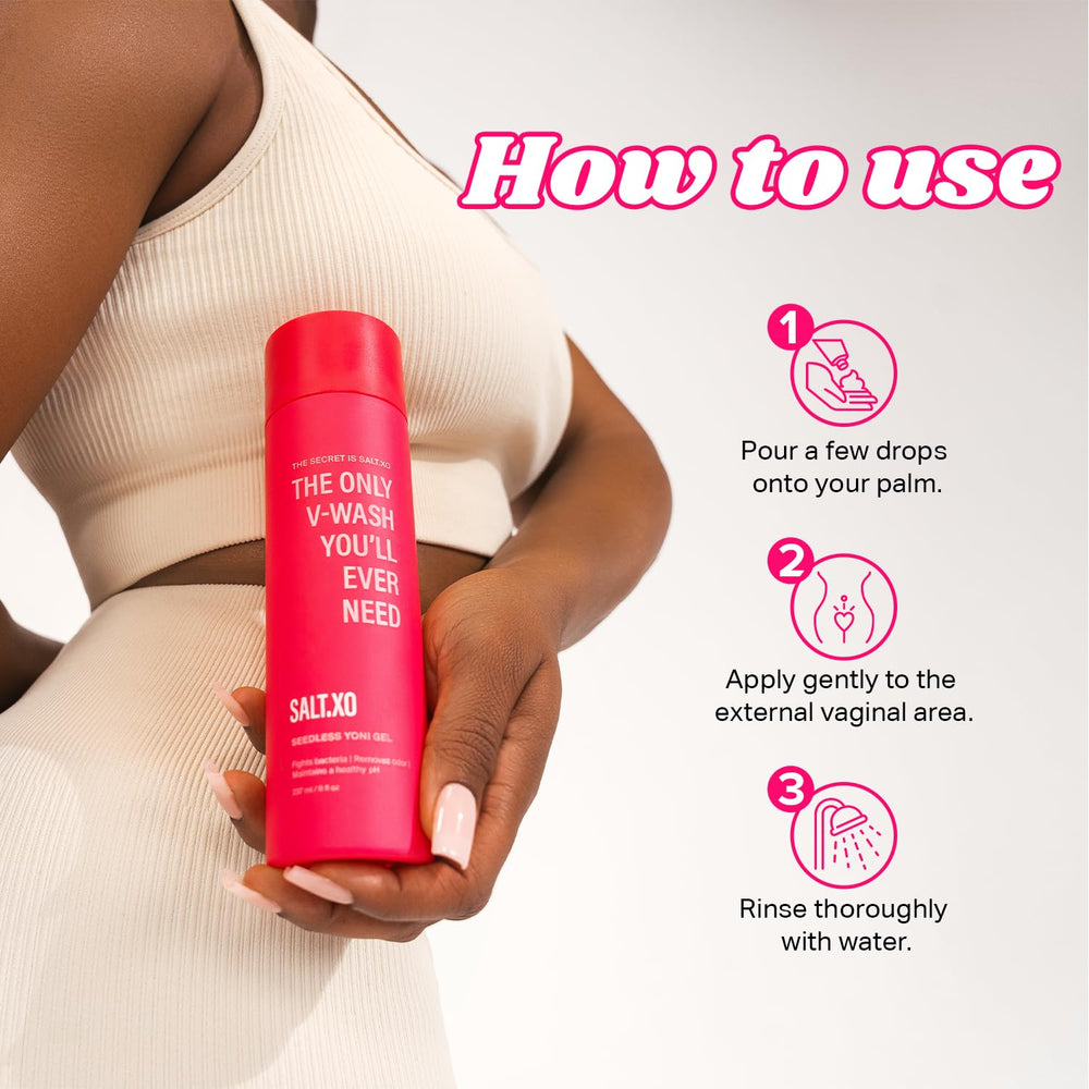salt.xo Seedless Yoni Gel Wash sensitive-skin friendly formula in use
