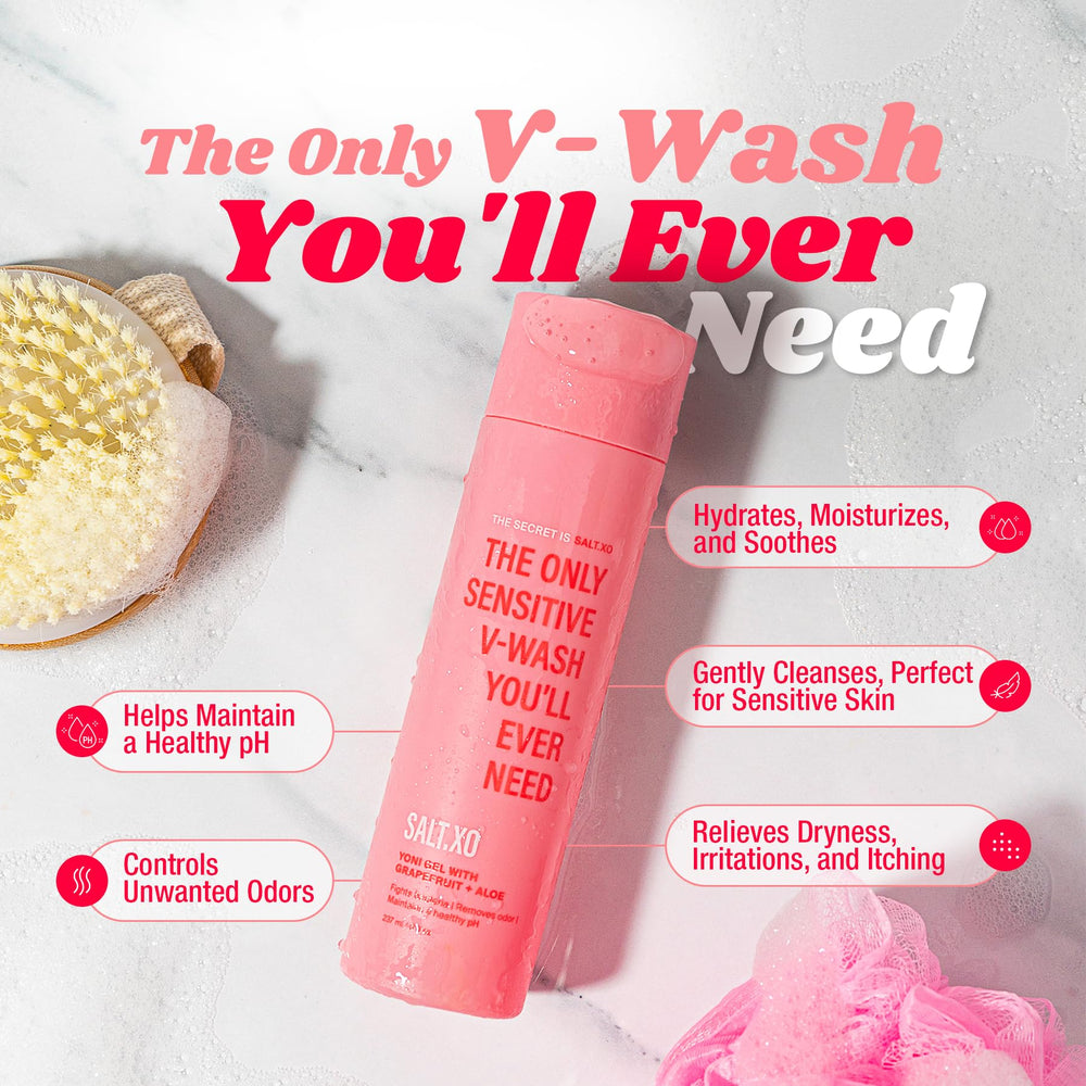 SALT.XO Grapefruit Yoni Wash foam texture suggests refreshing lather