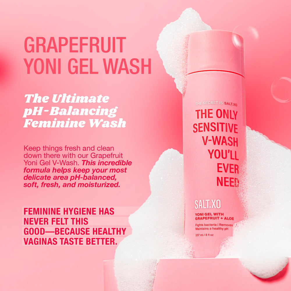 SALT.XO Grapefruit Yoni Wash label highlights pH balanced formula for daily intimate care