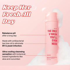 SALT.XO Yoni Gel Wash ingredients with aloe, cucumber, and tea tree.