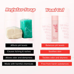 SALT.XO Yoni Gel Wash 8 oz packaging on a bathroom counter.