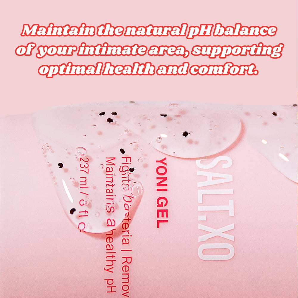SALT.XO Yoni Gel Wash peppermint scent close-up for refreshing cleanse.