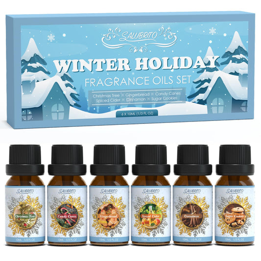 SALUBRITO Winter Fragrance Oils Set with Christmas Tree scent (6x10ml bottles)