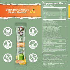 Close-up of 20+ fruits and vegetables included in Salud blend