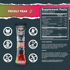 Glass of Salud Calm & Sleep drink prepared with Prickly Pear flavor