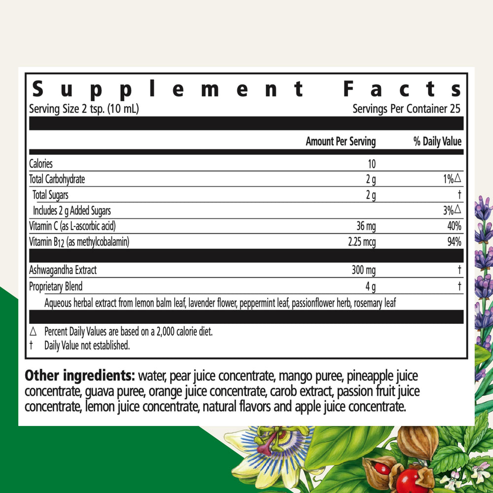 Close-up of Floradix Ashwagandha Liquid label