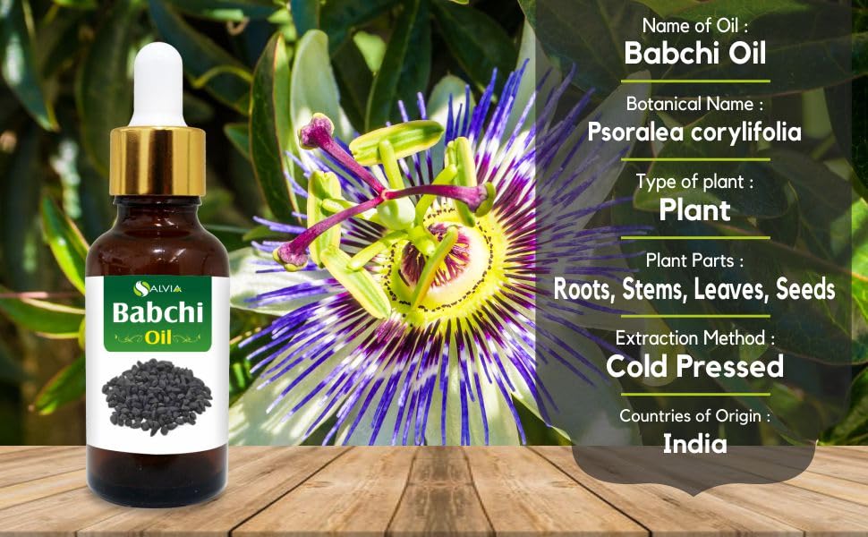 Close-up of Babchi oil color from light yellow to nearly white