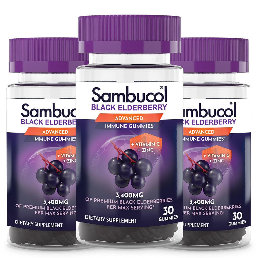 Sambucol Black Elderberry Gummies bottle label – 30-count, 3-pack