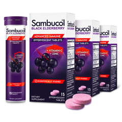 Front view of Sambucol Black Elderberry Effervescent Tabs package (15 tablets).