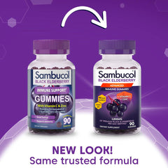 Close-up of Sambucol Elderberry Gummies highlighting immune support ingredients