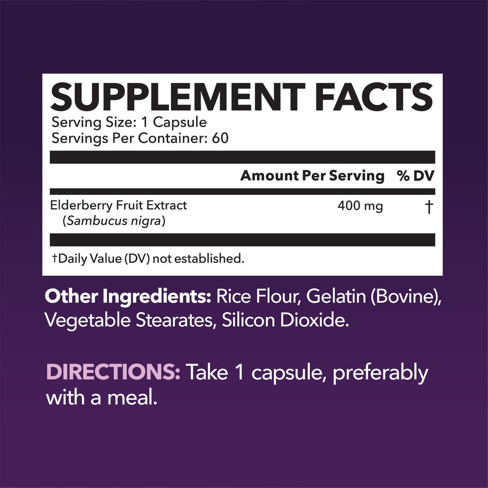 Close-up of elderberry capsules showcasing 400mg extract