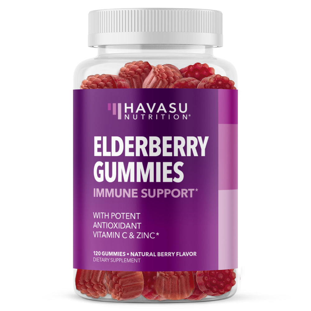 Bottle of Sambucus Elderberry Gummies with berry flavor label