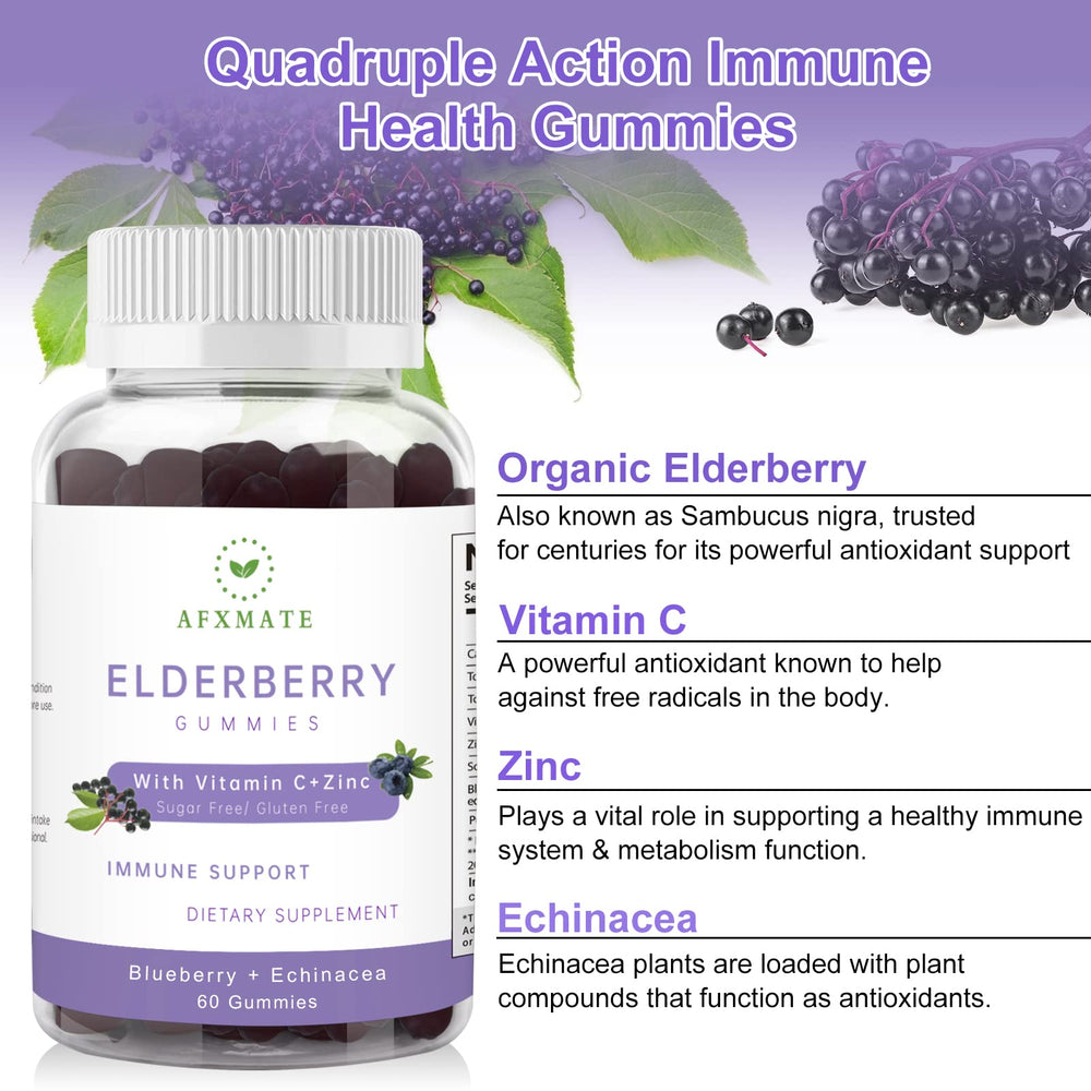 Berry-flavored elderberry gummies close-up