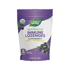 Nature's Way Sambucus Immune Lozenges with elderberry extract on a white background
