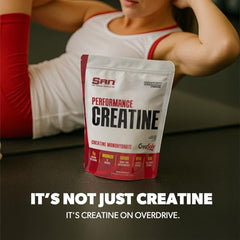 Close-up of SAN Performance Creatine 300g label