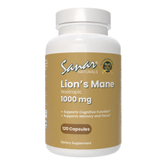 Sanar Naturals Lions Mane supplement bottle with 120 capsules.