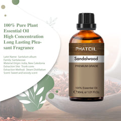 Amber glass bottle of sandalwood essential oil with dropper
