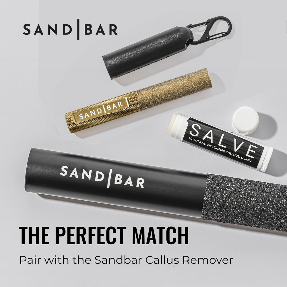 SandBar Callus Salve packaging showcases brand and portable care