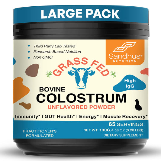 Sandhu's Grass Fed Bovine Colostrum Powder bottle packaging