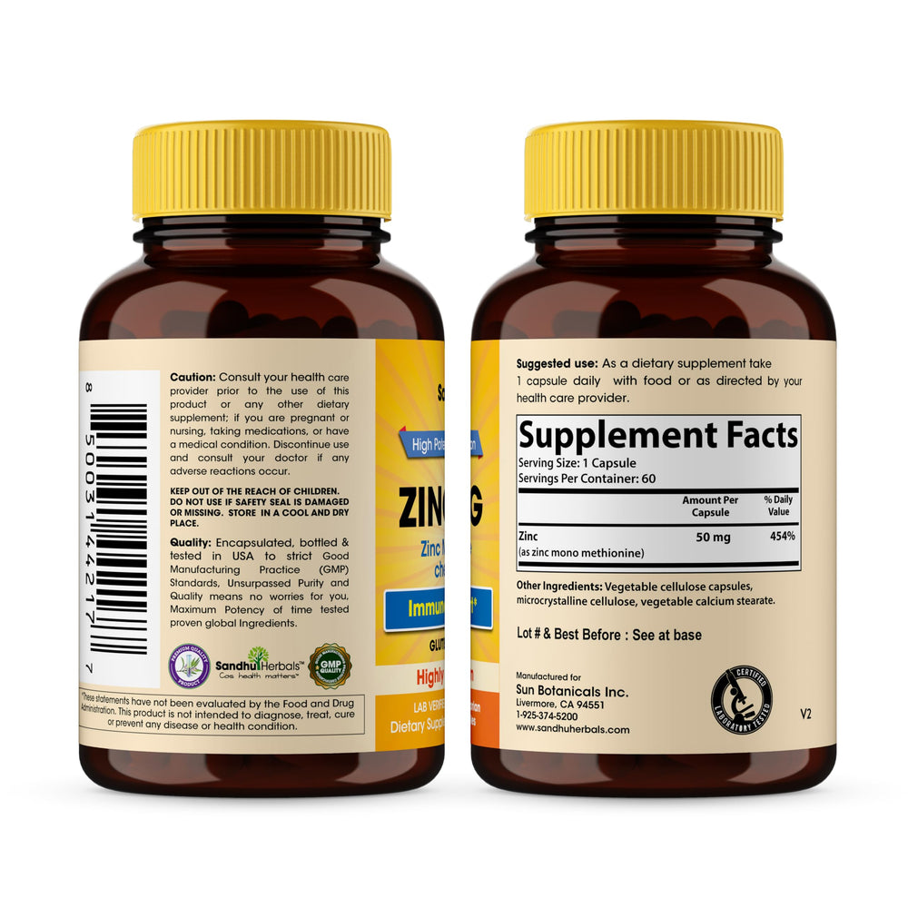 Close-up of zinc 50mg monomethionine capsules
