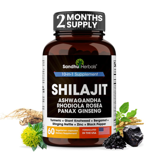 Bottle of SANDHUHERBALS Shilajit Capsules for Men & Women – front view