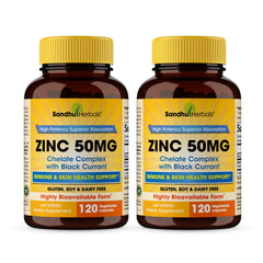 Sandhu Herbals Zinc 50mg Pack 2 bottle front view
