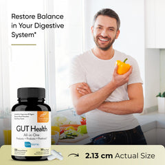 Digestive health concept with gut illustration