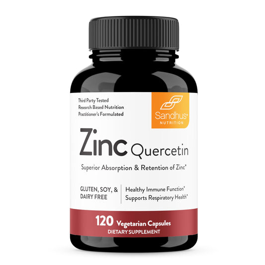 Bottle of Sandhu's Zinc Quercetin 120 Vegetarian Capsules