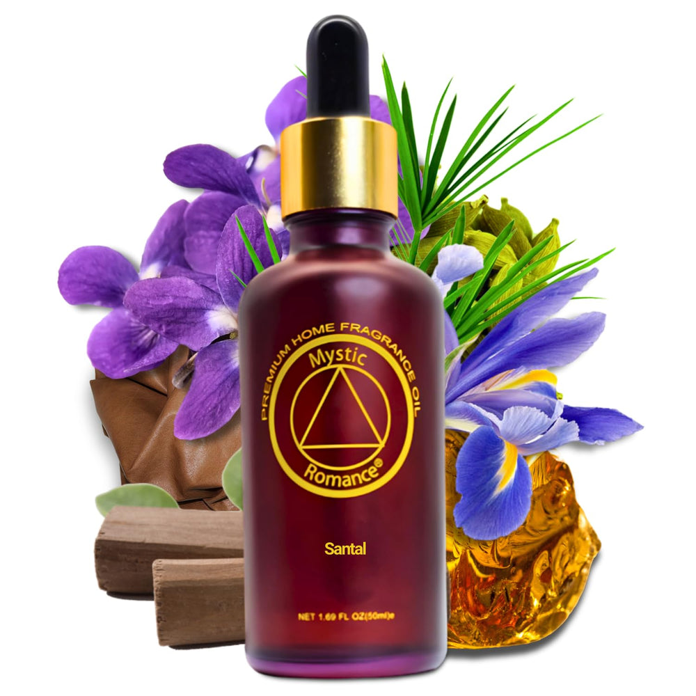 Made-in-USA Santal fragrance oil bottle with label
