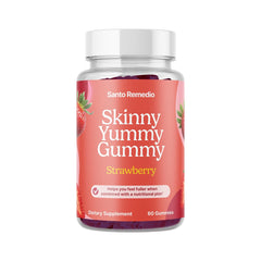 Front view of Santo Remedio Entalla Skinny Yummy Gummy strawberry bottle