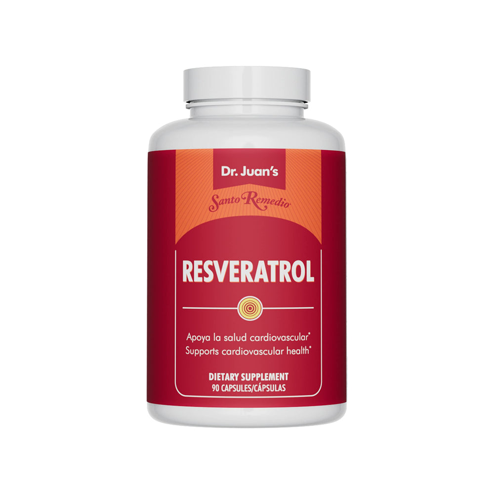 Santo Remedio Resveratrol bottle on white background