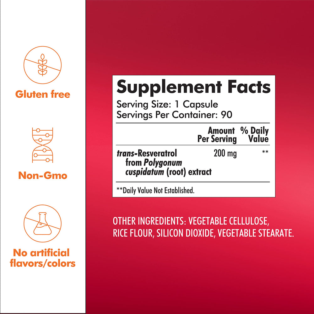 Nutrition facts panel on Santo Remedio Resveratrol packaging