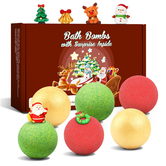 Sanyi Christmas bath bombs reveal a surprise toy inside during bath time.