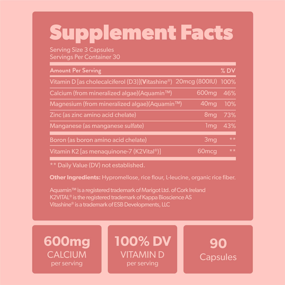 Sustainably sourced red algae calcium symbol and eco-friendly packaging